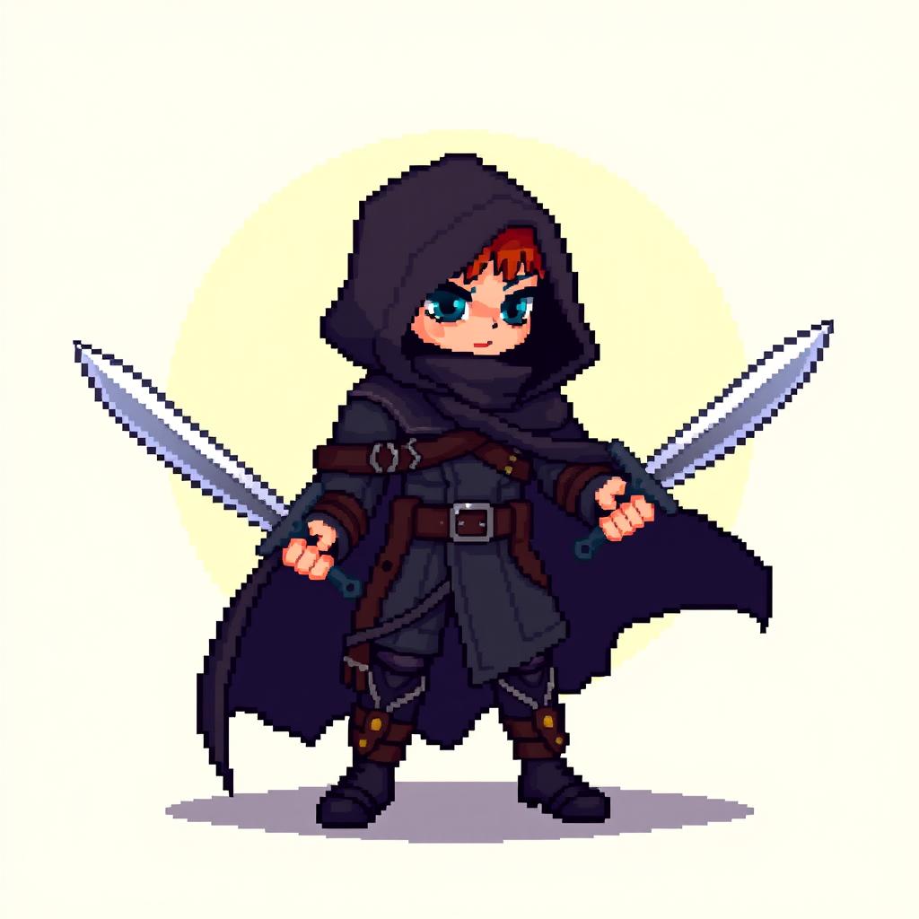 A pixel art character of a rogue in the style of Stardew Valley