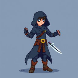 A pixel art character of a rogue in the style of Stardew Valley