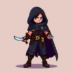 A pixel art character of a rogue in the style of Stardew Valley