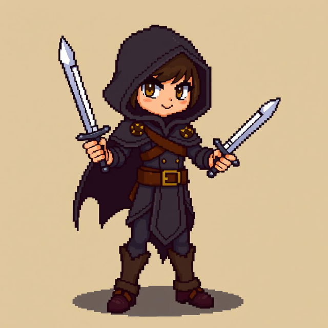 A pixel art character of a rogue in the style of Stardew Valley