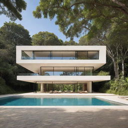 The house grows in size and embodies a minimalist yet modern design, maintaining its warm cream color, harmoniously blending with the lush forest or the soothing beach.