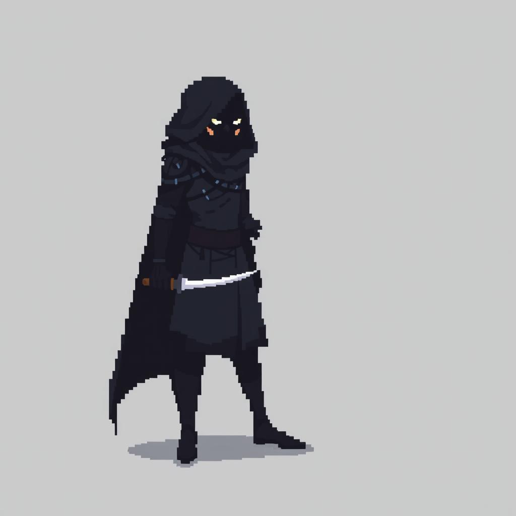 A pixel art character of a rogue in a minimalist style