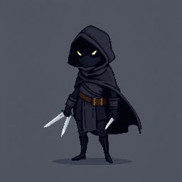 A pixel art character of a rogue in a minimalist style