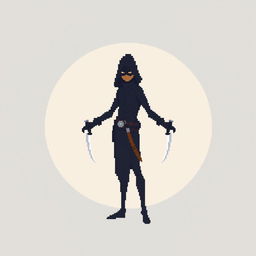 A pixel art character of a rogue in a minimalist style