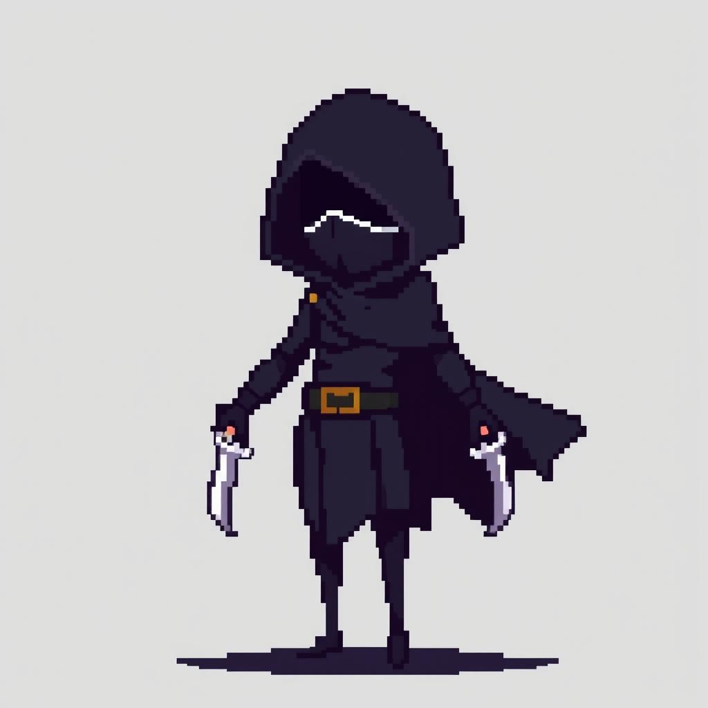 An 8-bit pixel art character of a rogue in a minimalist style