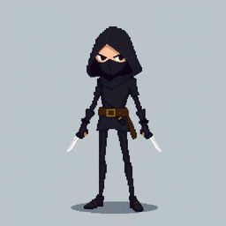 An 8-bit pixel art character of a rogue in a minimalist style