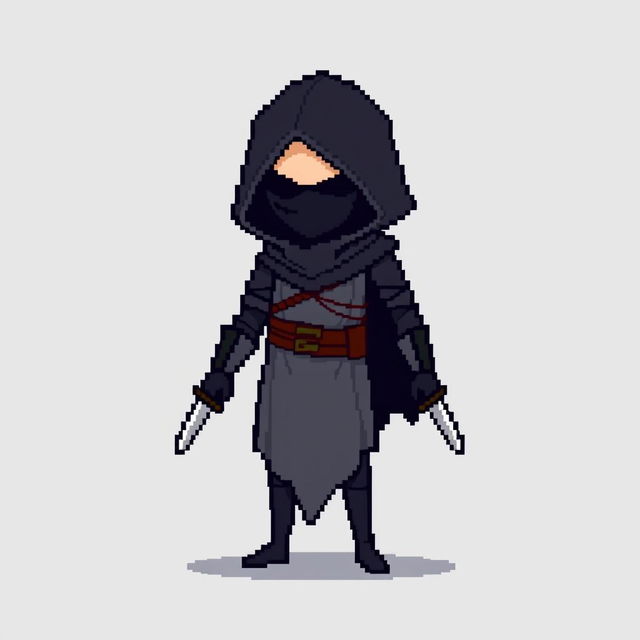 An 8-bit pixel art character of a rogue in a minimalist style