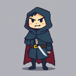 An 8-bit pixel art character of a rogue in a minimalist style