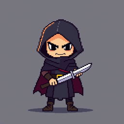 An 8-bit pixel art character of a rogue in a minimalist style