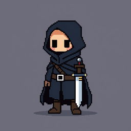 An 8-bit pixel art rogue character in a minimalist style