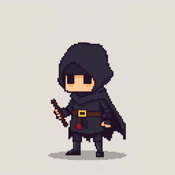 An 8-bit pixel art rogue character in a minimalist style