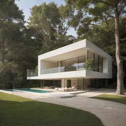 The house grows in size and embodies a minimalist yet modern design, maintaining its warm cream color, harmoniously blending with the lush forest or the soothing beach.