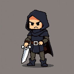 An 8-bit pixel art rogue character in a minimalist style