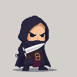 An 8-bit pixel art rogue character in a minimalist style