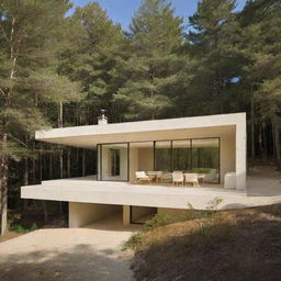 The warm cream-colored house has expanded massively, maintaining its modern, minimalist design, and stands as a notable presence in the midst of either a rich forest or a serene beach.