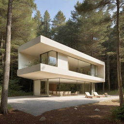 The warm cream-colored house has expanded massively, maintaining its modern, minimalist design, and stands as a notable presence in the midst of either a rich forest or a serene beach.