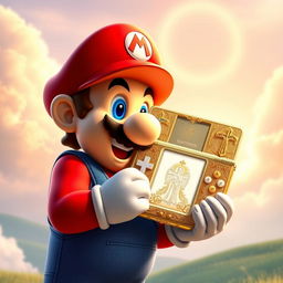 A YouTube cover image featuring Mario from the Nintendo universe, depicted in a vibrant and playful style, holding a Nintendo DS that appears very religious