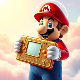 A YouTube cover image featuring Mario from the Nintendo universe, depicted in a vibrant and playful style, holding a Nintendo DS that appears very religious