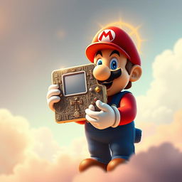 A YouTube cover image featuring Mario from the Nintendo universe, depicted in a vibrant and playful style, holding a Nintendo DS that appears very religious