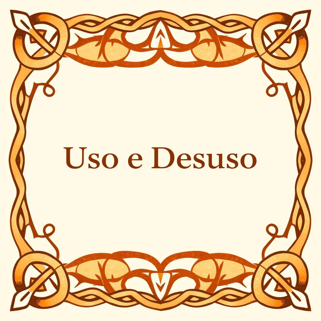 Centralize the text "Uso e Desuso" on a card featuring an intricate brown and orange design