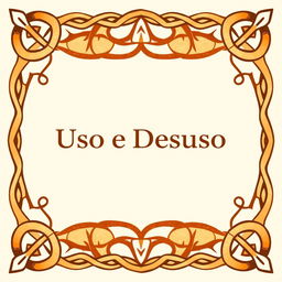 Centralize the text "Uso e Desuso" on a card featuring an intricate brown and orange design