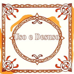 Centralize the text "Uso e Desuso" on a card featuring an intricate brown and orange design