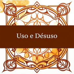 Centralize the text "Uso e Desuso" on a card featuring an intricate brown and orange design