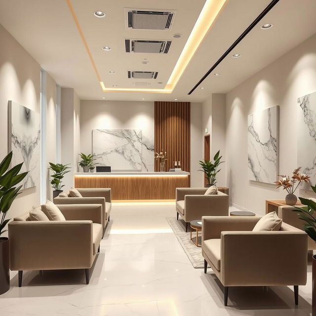 Aesthetic center interior design for facial treatments, featuring modern and luxurious elements