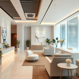 Aesthetic center interior design for facial treatments, featuring modern and luxurious elements