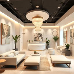 Aesthetic center interior design for facial treatments, featuring modern and luxurious elements