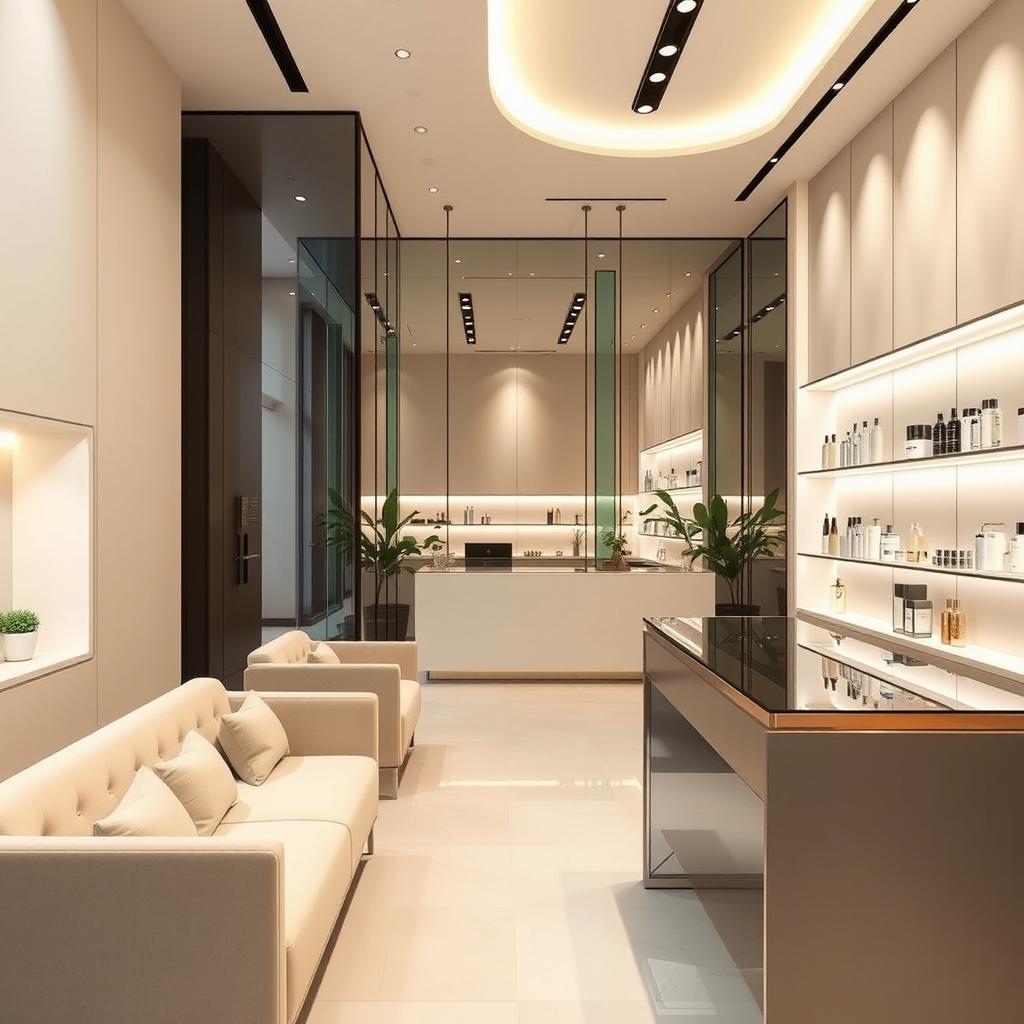 A modern and elegant interior design of an aesthetic center dedicated to facial treatments