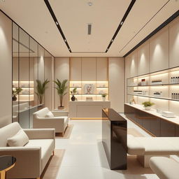 A modern and elegant interior design of an aesthetic center dedicated to facial treatments