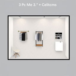 2D floor plan of a 3 meters by 3 meters booth for a minimalist and contemporary men's clothing brand