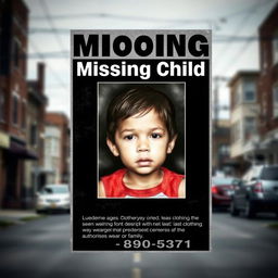 A somber and emotionally impactful poster for a missing child case