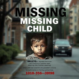 A somber and emotionally impactful poster for a missing child case