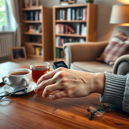 A realistic image depicting an elderly person using a fingertip pulse oximeter