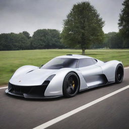 A hybrid supercar blending the classic curves of a Porsche and the audacious design of a Devel Sixteen