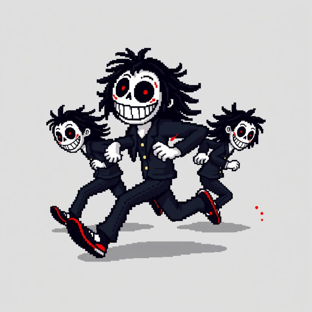 Jeff the Killer running in a series of 5 pixel art frames