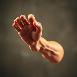 Dynamic scene capturing the power and motion of a footjab, where a beautifully sculpted foot is in mid-air, delivering a swift and precise kick