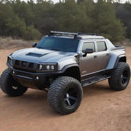 A fusion of a muscular Hummer and a Devel Sixteen supercar, creating an unexpected blend of an off-road powerhouse and high-speed roadster