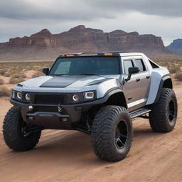 A fusion of a muscular Hummer and a Devel Sixteen supercar, creating an unexpected blend of an off-road powerhouse and high-speed roadster