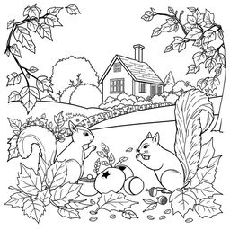 Black and white coloring book images capturing the essence of fall