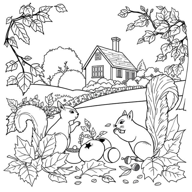 Black and white coloring book images capturing the essence of fall