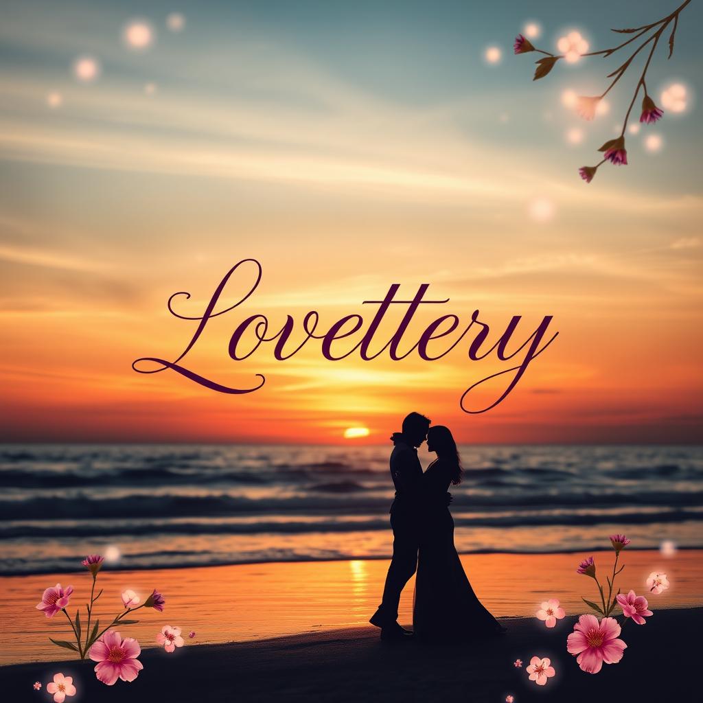 A romantic book cover featuring a serene and dreamy composition centered around the title "Lovettery" in elegant, flowing typography