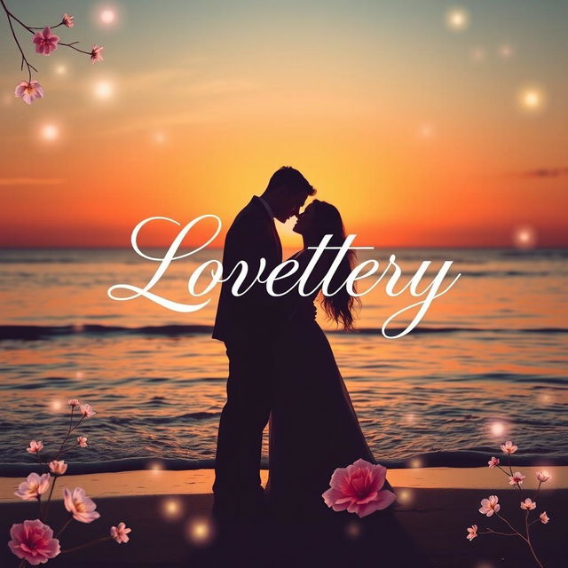 A romantic book cover featuring a serene and dreamy composition centered around the title "Lovettery" in elegant, flowing typography