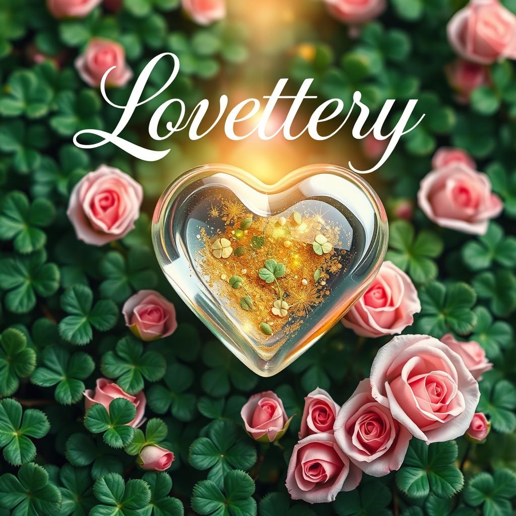 A romantic book cover for "Lovettery," featuring a symbolic blend of love and luck