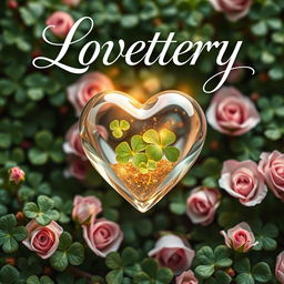 A romantic book cover for "Lovettery," featuring a symbolic blend of love and luck