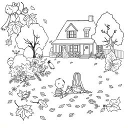 Black and white coloring book images capturing the essence of fall