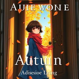 A book cover featuring a short-haired brunette girl wearing a red scarf and a blue dress