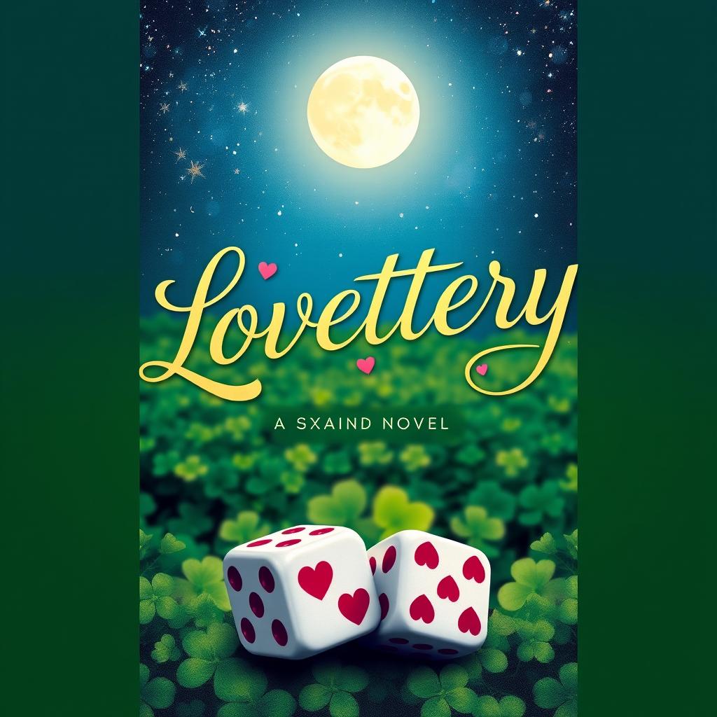 A romantic book cover for the novel titled "Lovettery," which beautifully intertwines the themes of love and luck